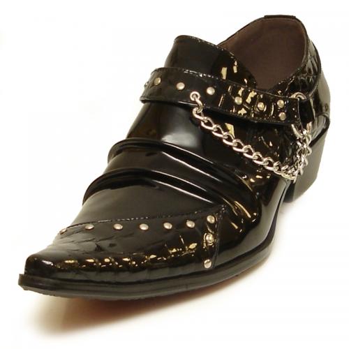 Fiesso Black Genuine Leather With Metal Chain Slip-On FI6990.